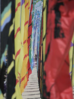 converging lines of coloured banners